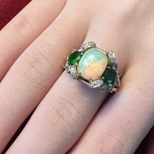 Levian Opal and Green Gemstone Ring with Gold and Silver Accents